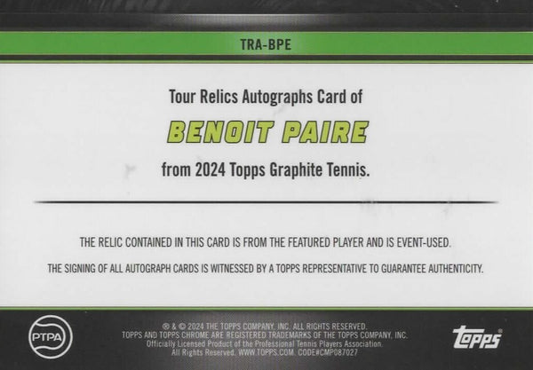 Topps 2024 Graphite Tennis Benoit Paire Tour Relic Autograph Auto Chrome Card