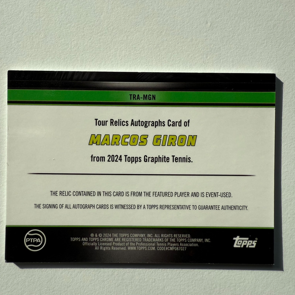 Topps 2024 Graphite Tennis Marcos Giron Relic Autograph Auto Rare Chrome /50