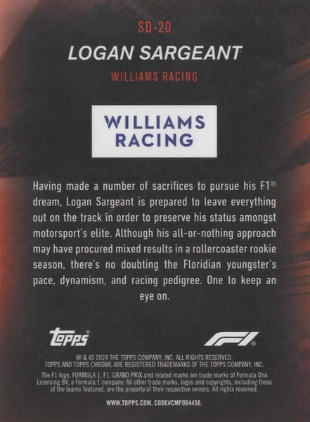 Topps Chrome Formula 1 2024 Speed Demon Logan Sargeant Williams Racing Card