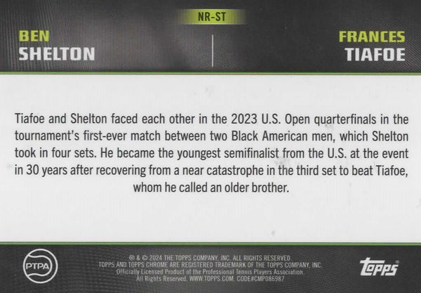 Topps 2024 Graphite Tennis Shelton Tiafoe Notable Rivalries Chrome Card 13/50