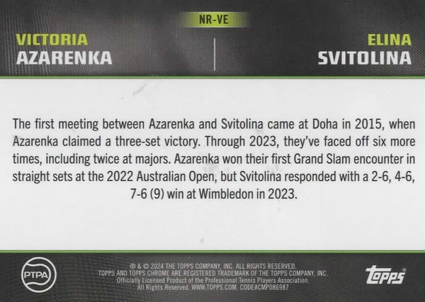 Topps 2024 Graphite Tennis Azarenka Svitolina Notable Rivalries Refractor 36/75