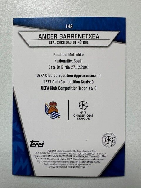Topps Superstars 2024 23/24 Ander Barrenetxea Rare Real Sociedad Card #143