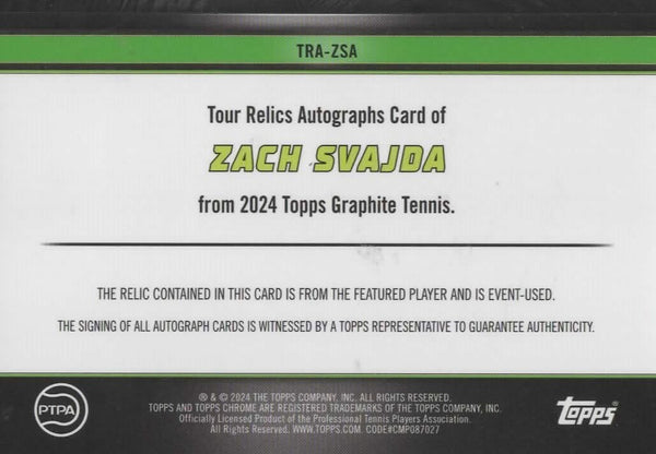 Topps Graphite 2024 Zach Svajda Relic Auto Chrome /75 Tennis Autograph Card