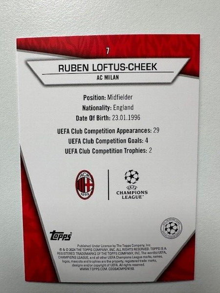 Topps Superstars 2024 23/24 Ruben Loftus-Cheek Rare AC Milan Card #7
