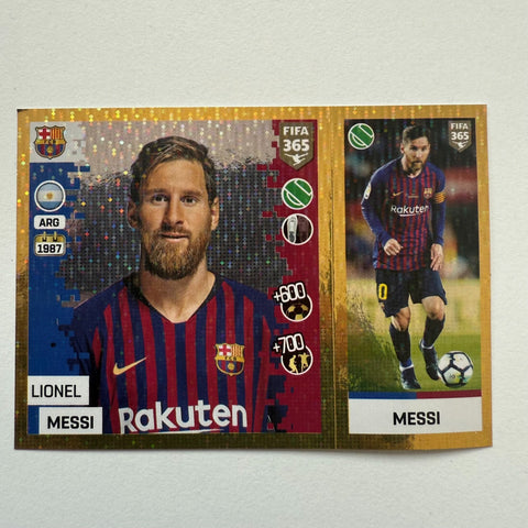 Lionel Messi Panini FIFA 365 2019 Double Sticker 94a 94b Barcelona