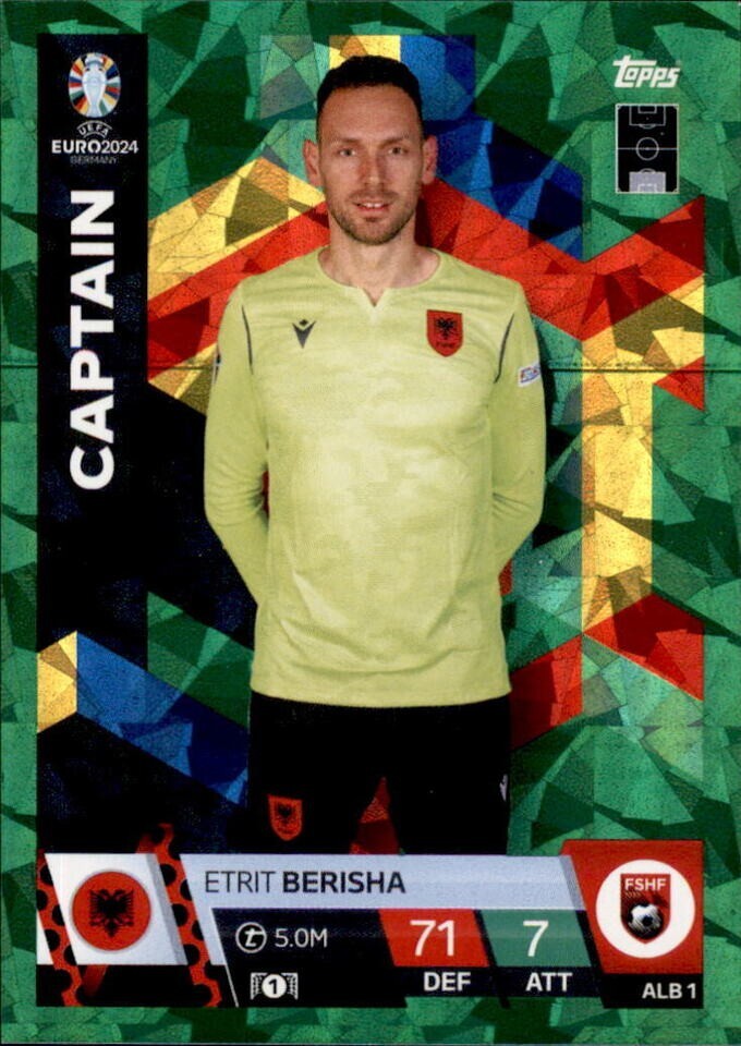 Match Attax Euro 2024 Etrit Berisha Crystal Parallel Green Captain UEFA Card