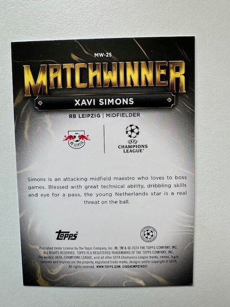 Topps Superstars 2024 23/24 Xavi Simons Matchwinner RB Leipzig Trading Card