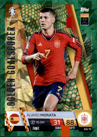 Match Attax Euro 2024 Alvaro Morata Crystal Green Parallel Golden Goalscorer