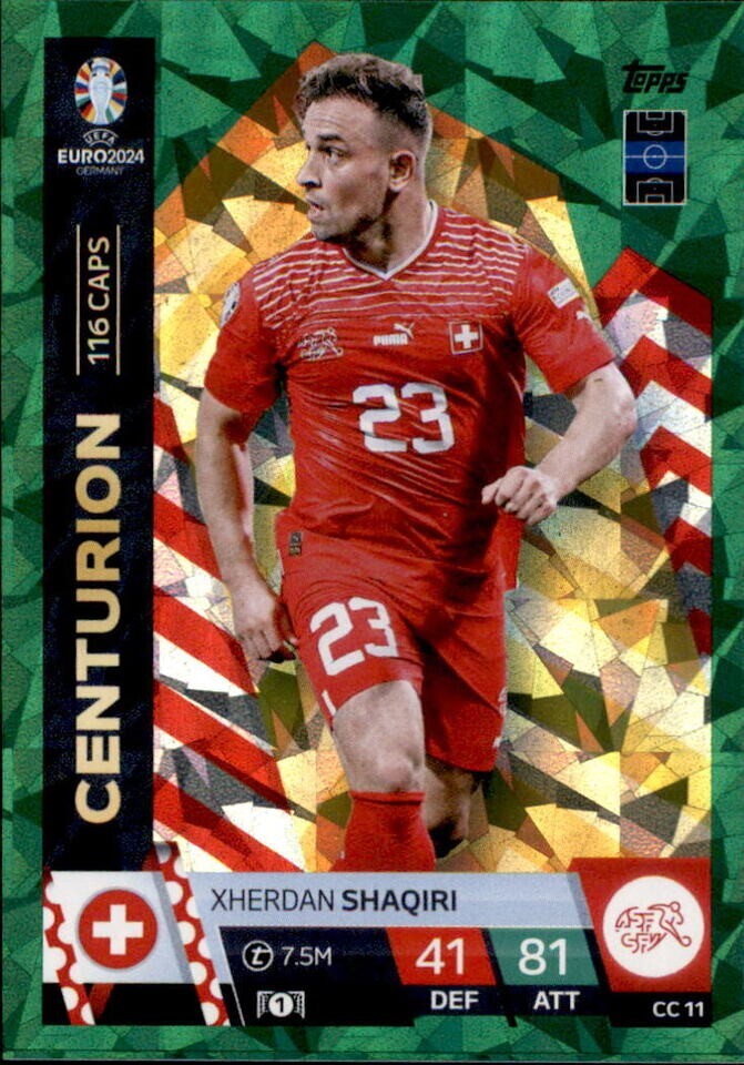 Match Attax Euro 2024 Xherdan Shaqiri Crystal Parallel Green Centurion Card