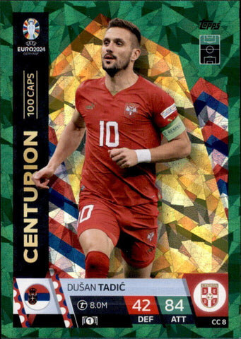 Match Attax Euro 2024 Dusan Tadic Serbia Crystal Parallel Green Centurion Card