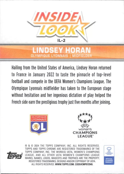 Topps Womens Chrome 2023-2024 Lindsey Horan Lyon Inside Look Card